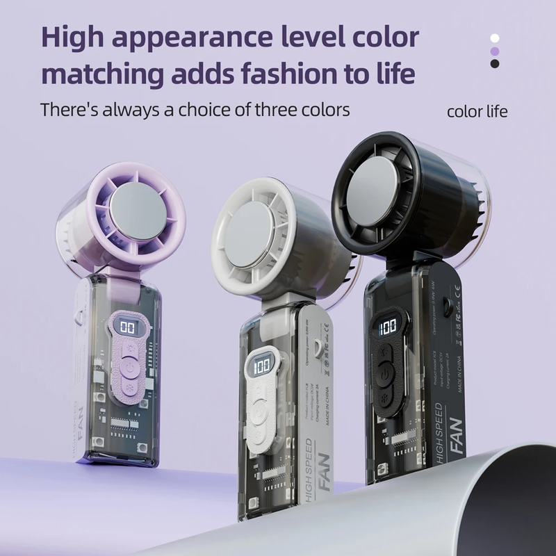 High Speed Turbo Fan with LED Light Rechargeable Foldable Personal Cooling Fan L