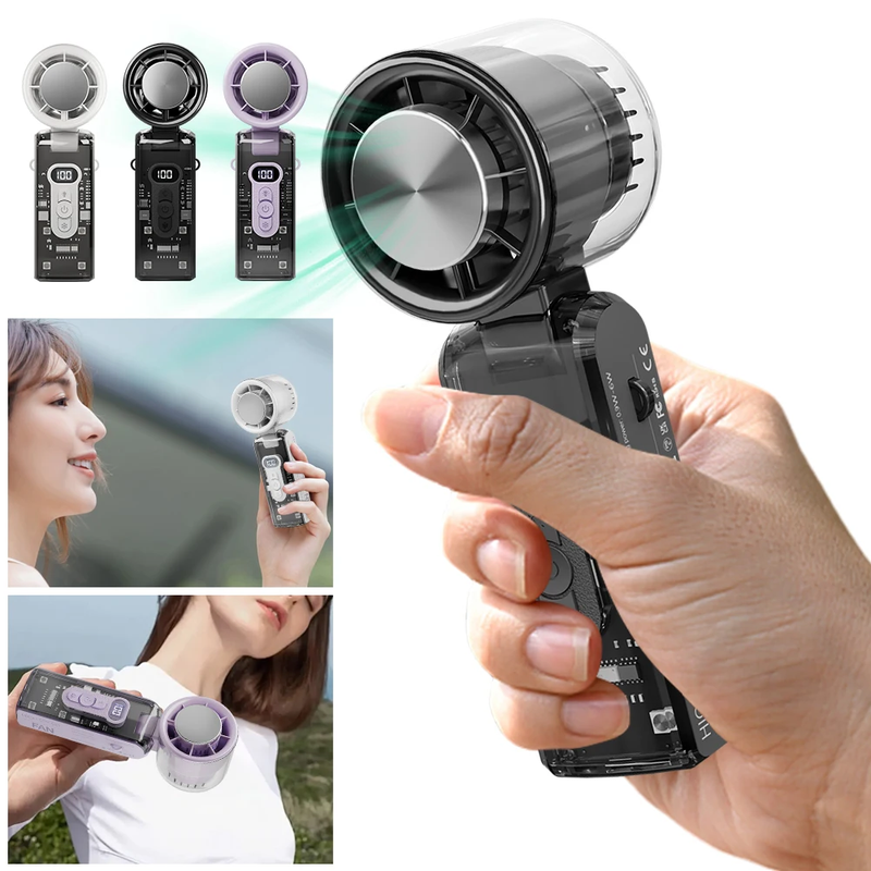 High Speed Turbo Fan with LED Light Rechargeable Foldable Personal Cooling Fan L