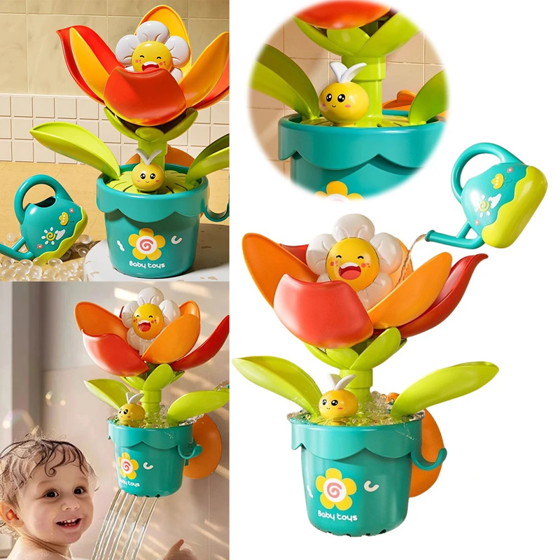 Flower Sprinkler with Watering Can Baby Funny Water Game with Suction Cup Bloomi