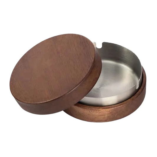 Wooden Ashtray with Lid Stainless Steel Liner Ash Tray Windproof Ashtray for Ind