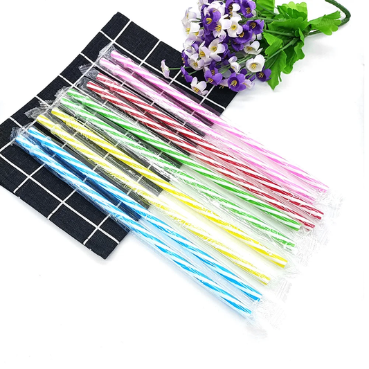 100Pcs Cocktail Straw with Straw Brush Flexible Plastic Straw Colored Drinking S