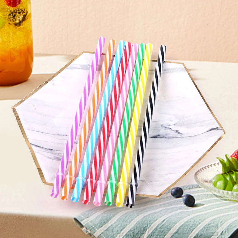 100Pcs Cocktail Straw with Straw Brush Flexible Plastic Straw Colored Drinking S