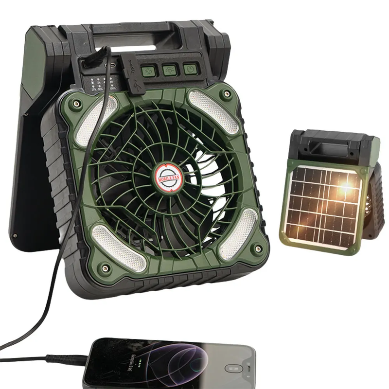 Solar Outdoor Camping Fan with LED Light 5200Mah Solar Portable Electric Fan Sol