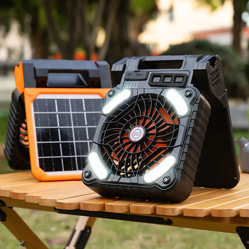 Solar Outdoor Camping Fan with LED Light 5200Mah Solar Portable Electric Fan Sol