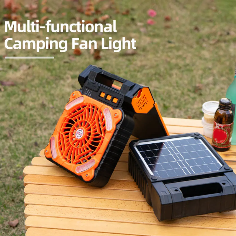Solar Outdoor Camping Fan with LED Light 5200Mah Solar Portable Electric Fan Sol