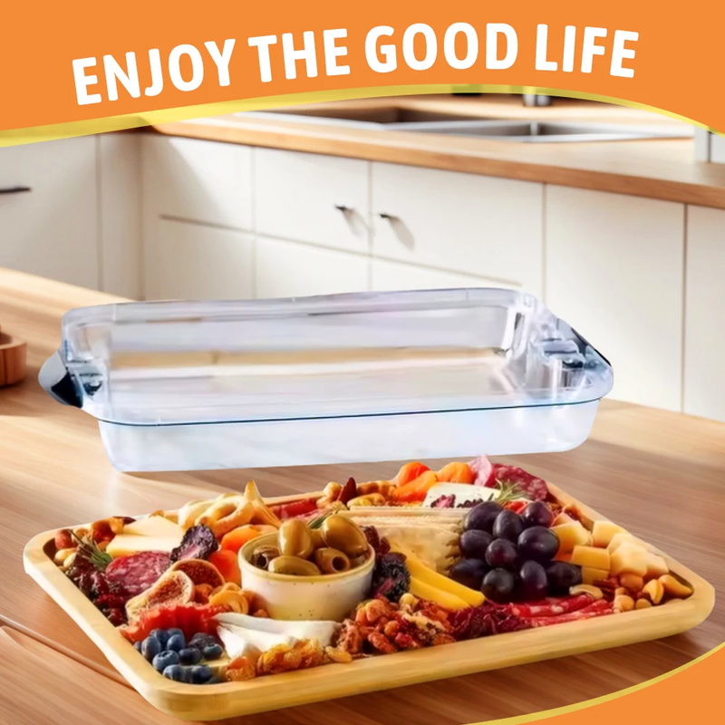 Reusable Bamboo Charcuterie Boards Tray W/ Lid Cheese Platter Biscuit Snacks Pla
