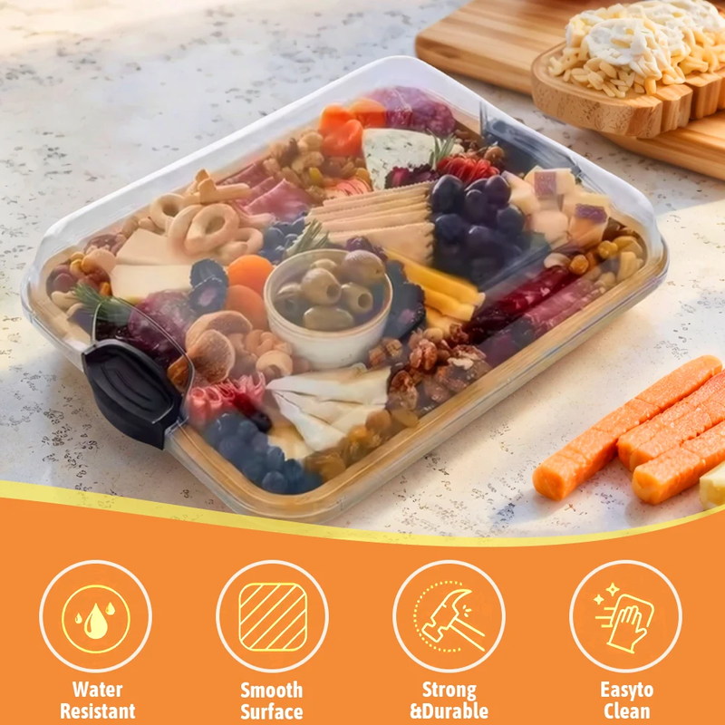 Reusable Bamboo Charcuterie Boards Tray W/ Lid Cheese Platter Biscuit Snacks Pla
