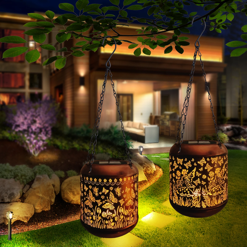 LED Solar Lantern IP65 Waterproof Outdoor Hanging Light Warm Light Landscape Dec