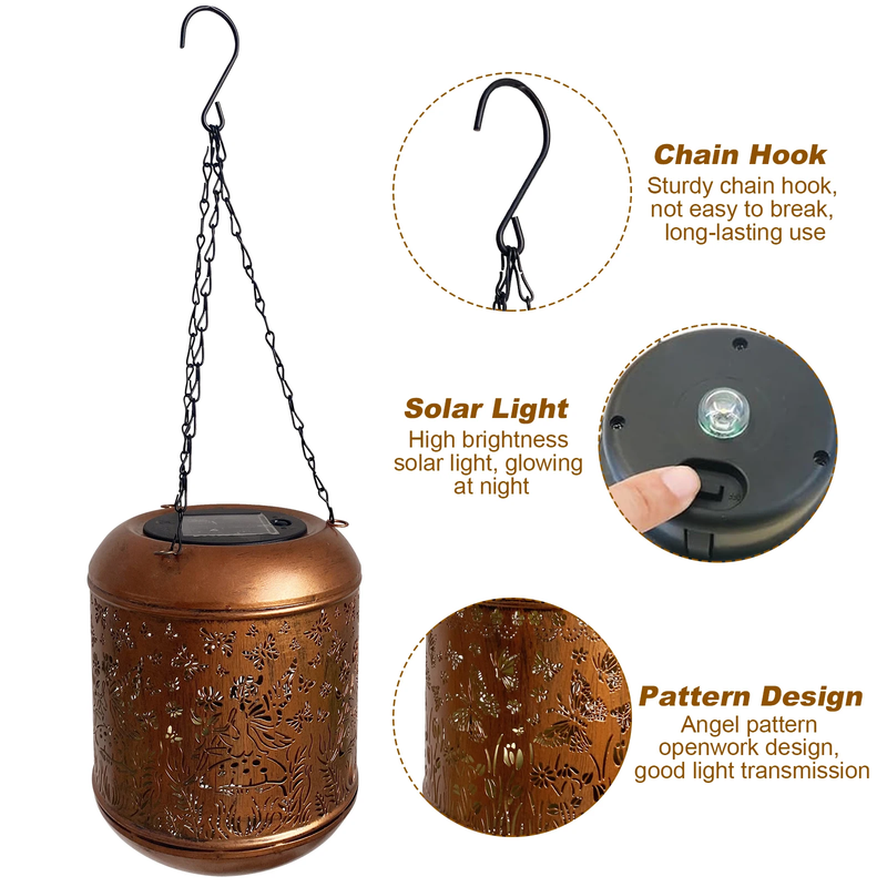 LED Solar Lantern IP65 Waterproof Outdoor Hanging Light Warm Light Landscape Dec