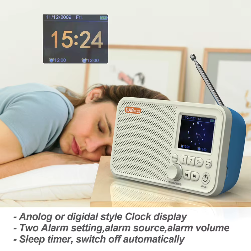 C10 Digital Desk Alarm Clock DAB DAB+ FM Bluetooth Broadcasting Radio 2.4Inch Co