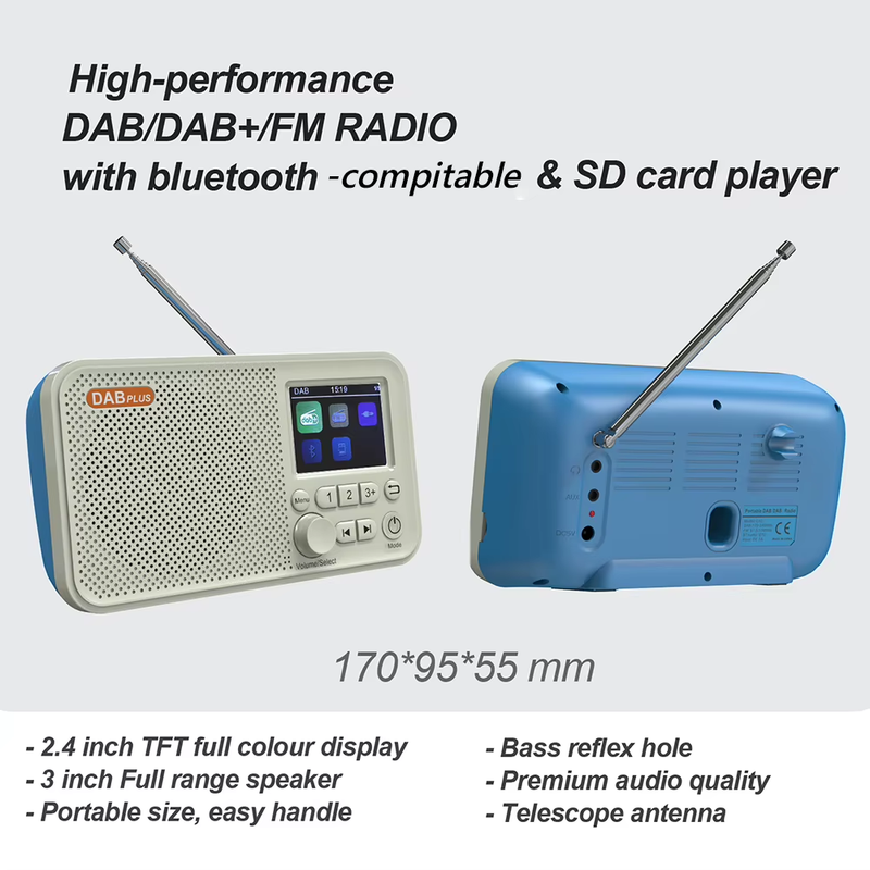 C10 Digital Desk Alarm Clock DAB DAB+ FM Bluetooth Broadcasting Radio 2.4Inch Co