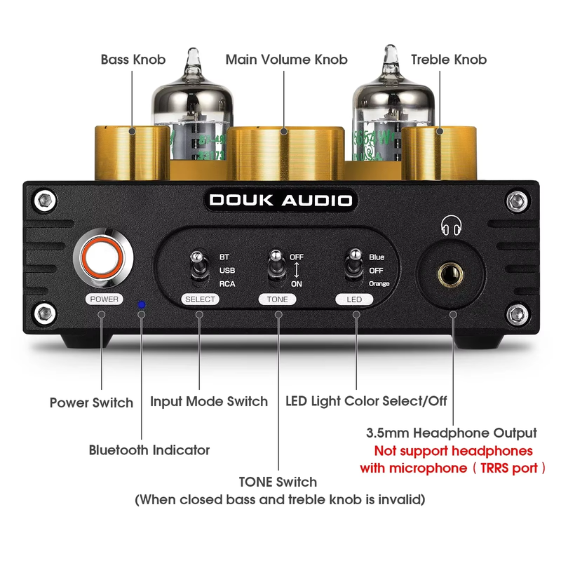Nobsound Hifi Bluetooth 5.0 JAN 5654 Valve Tube Preamp Bass Preamplifier Stereo