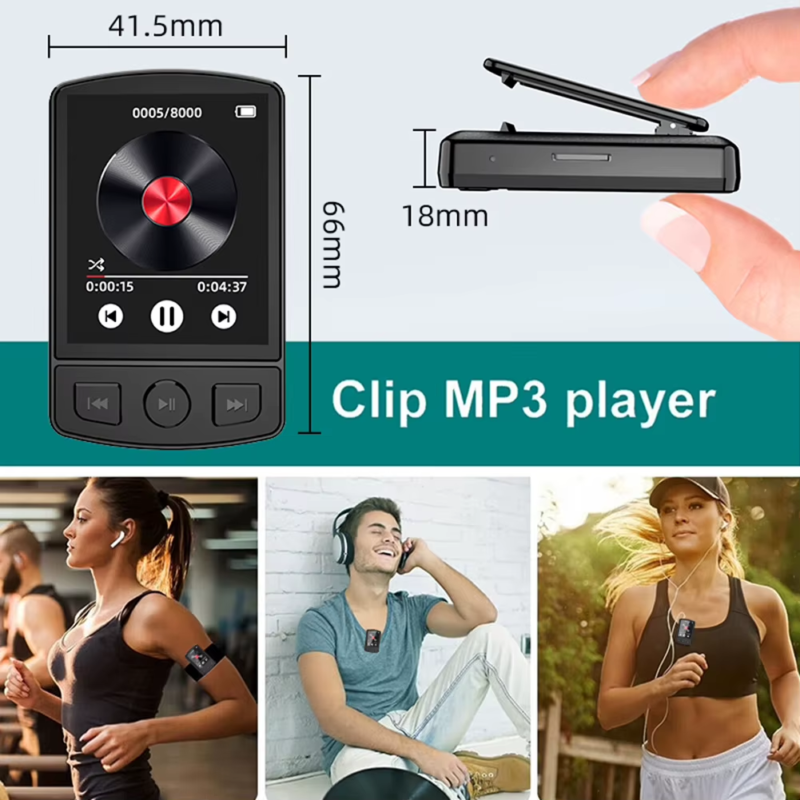 Portable MP3 Player with Clip Hifi Sound Bluetooth 5.2 1.8 Inch Screen FM Radio