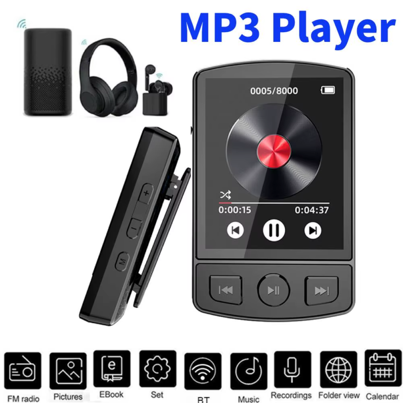 Portable MP3 Player with Clip Hifi Sound Bluetooth 5.2 1.8 Inch Screen FM Radio