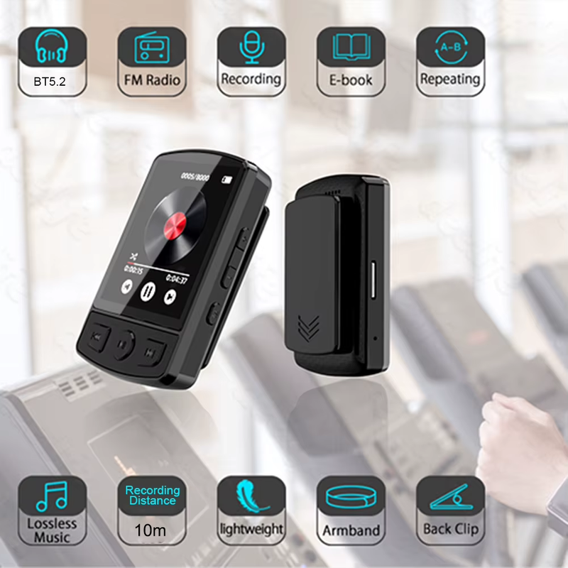 Portable MP3 Player with Clip Hifi Sound Bluetooth 5.2 1.8 Inch Screen FM Radio