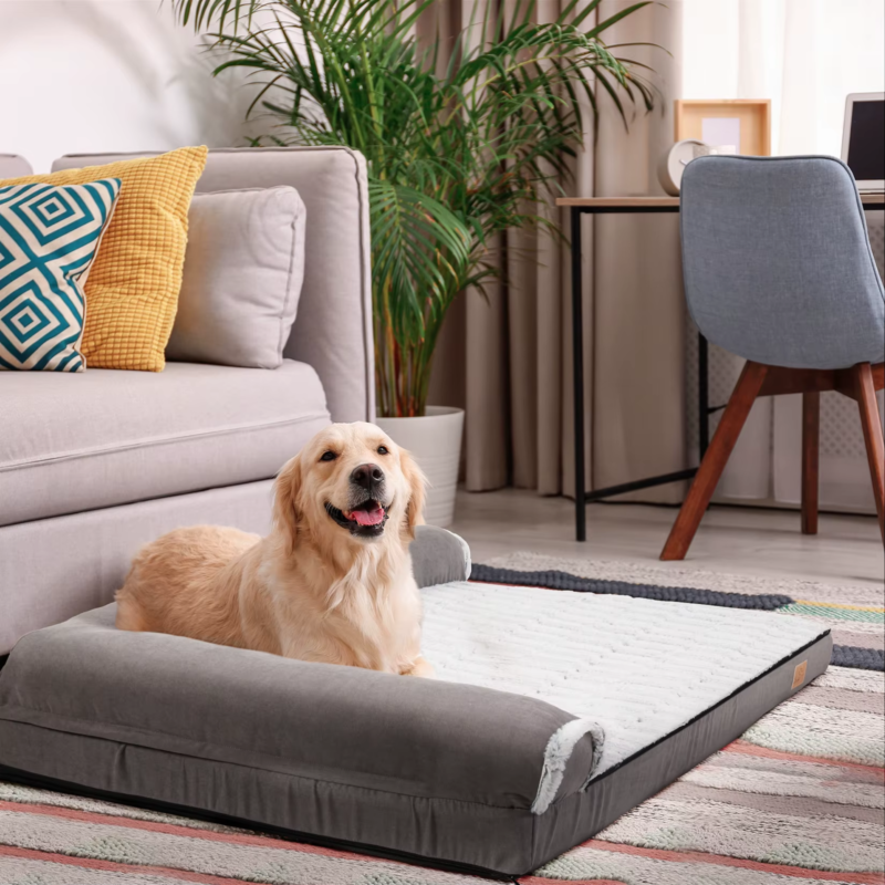 Bigngopaw Heavy Duty Dog Bed for Large Medium Super Soft L-Shape Pet Calming Bed