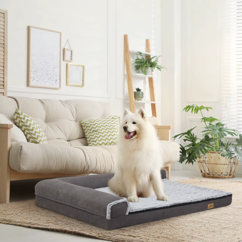 Bigngopaw Heavy Duty Dog Bed for Large Medium Super Soft L-Shape Pet Calming Bed