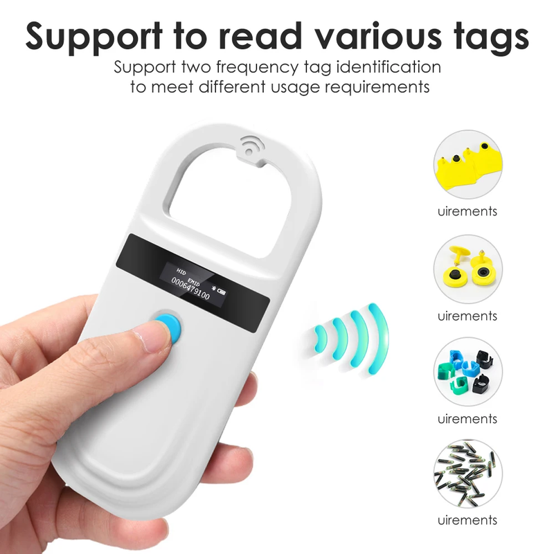 Handheld 134.2Khz 125Khz Animal RFID Reader Pet Cat Dog Microchip Scanner FDX-B
