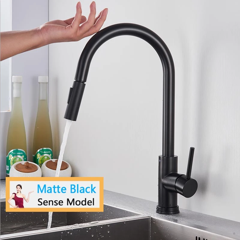 Smart Touch Kitchen Faucet Black Pull Out Sensor Faucets Black/Nickel 360 Rotati