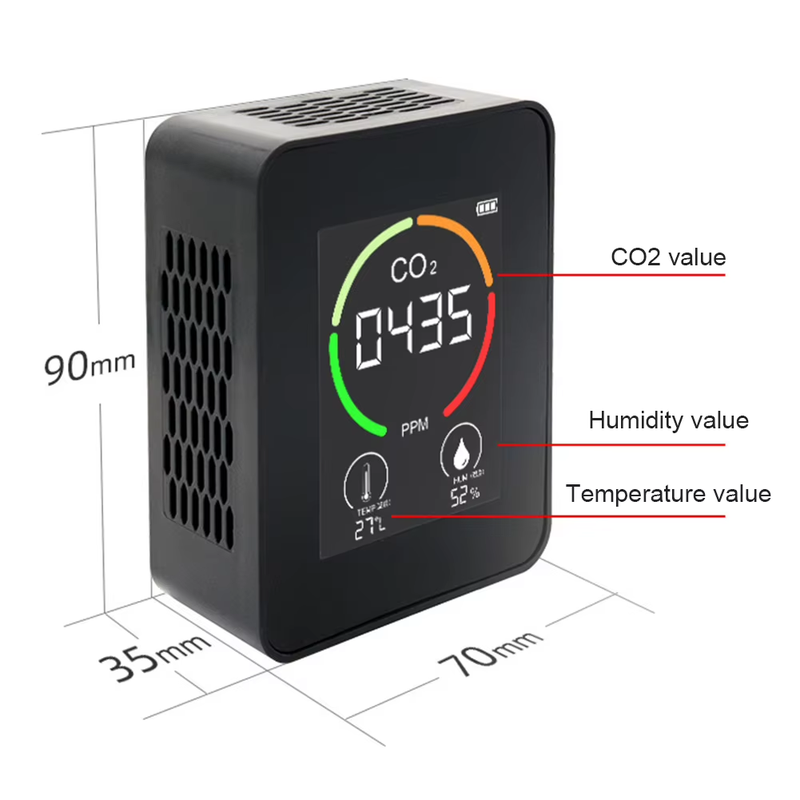 Sensor Air Quality Monitor 3 in 1 Sensor Co2 Meter Temperature and Humidity Dete