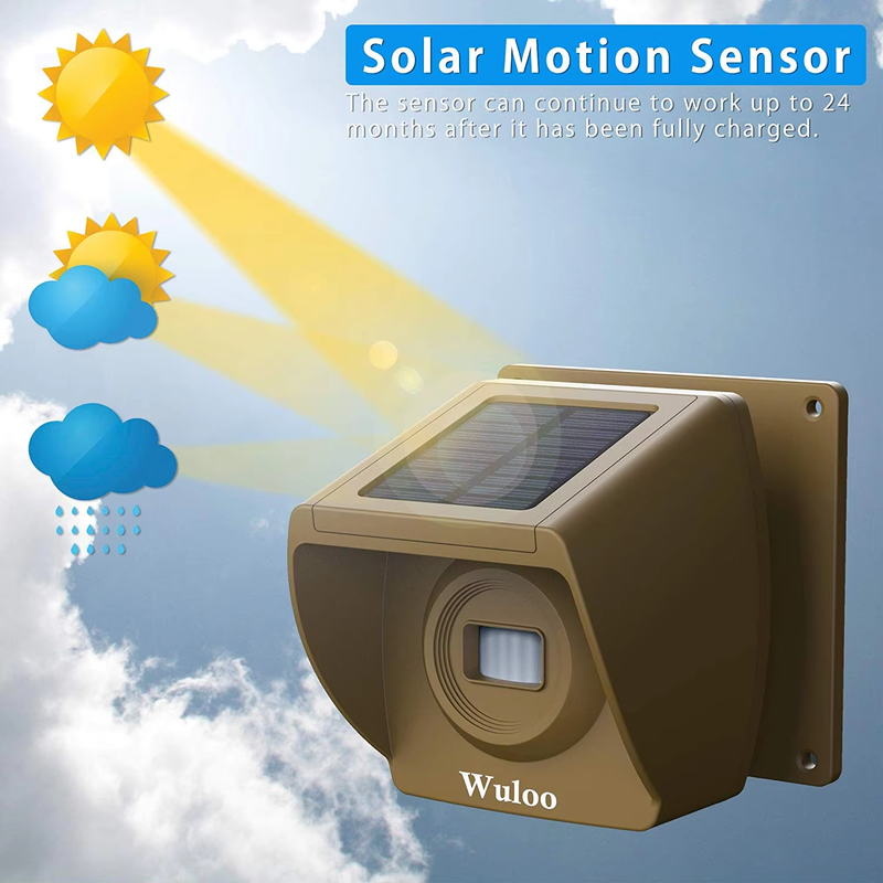 Wuloo 1800Ft Range Solar Powered Driveway Alarm Wireless Motion Infrared Sensor