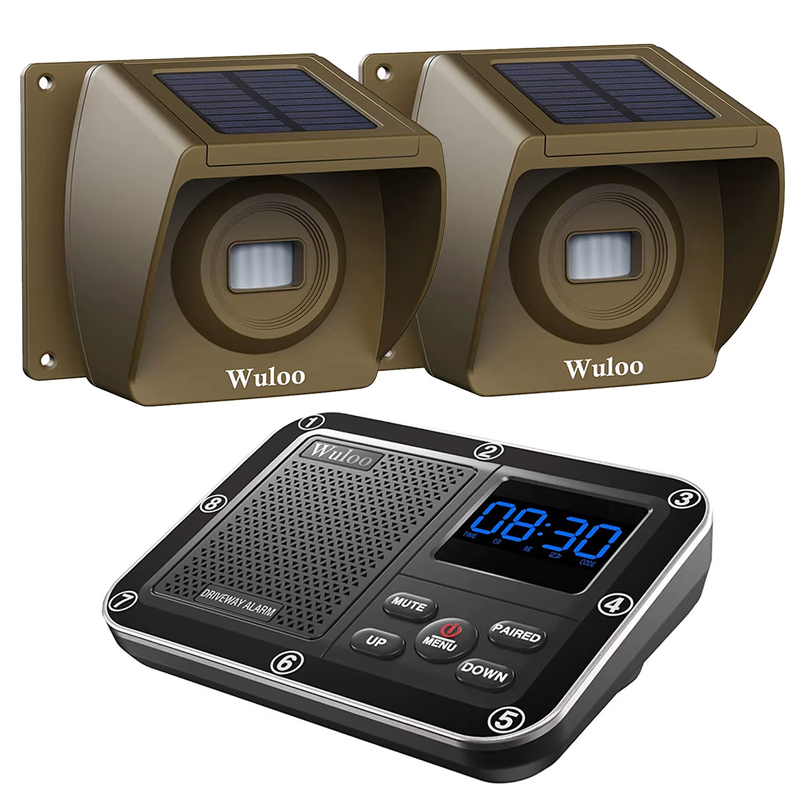 Wuloo 1800Ft Range Solar Powered Driveway Alarm Wireless Motion Infrared Sensor
