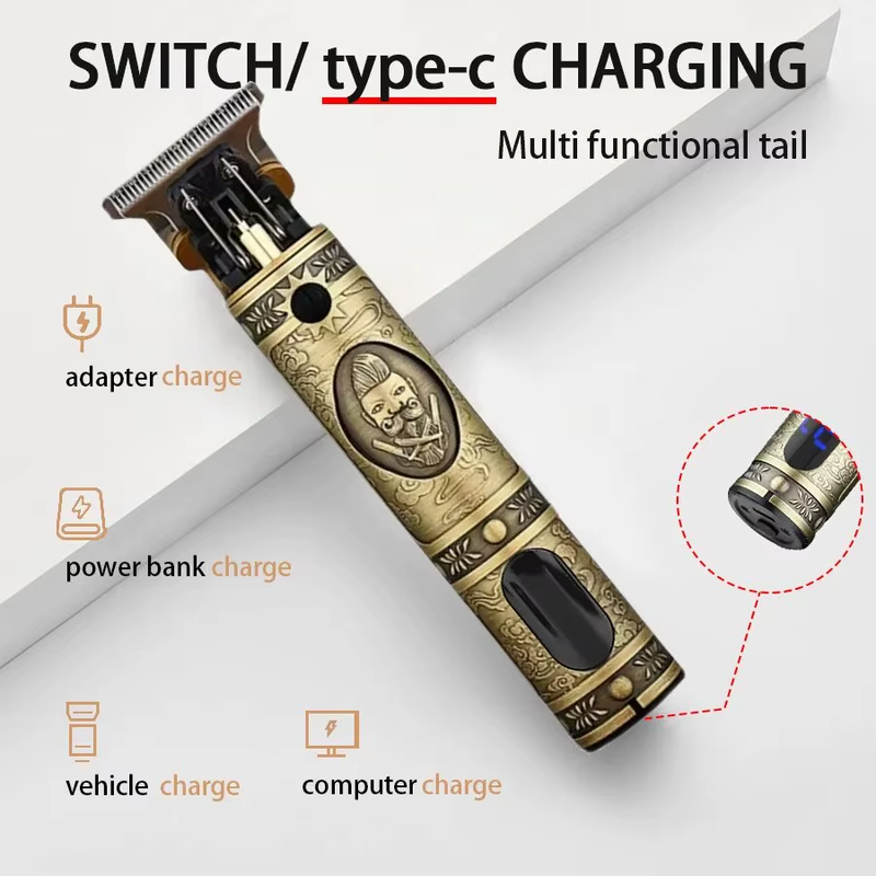 Battery 1200 Mah Electric Hair Clippers Metal Vintage Home Hairdressing Waterpro