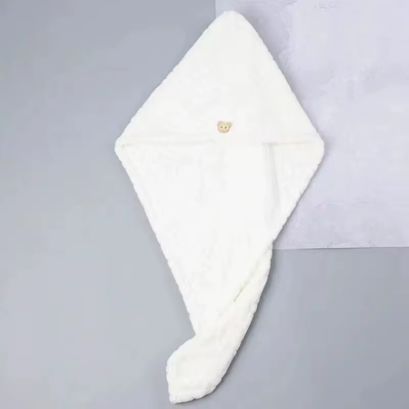 Wheat Ears Dry Hair Cap Coral Velvet Cute Bear Buckle Soft and Comfortable Simpl