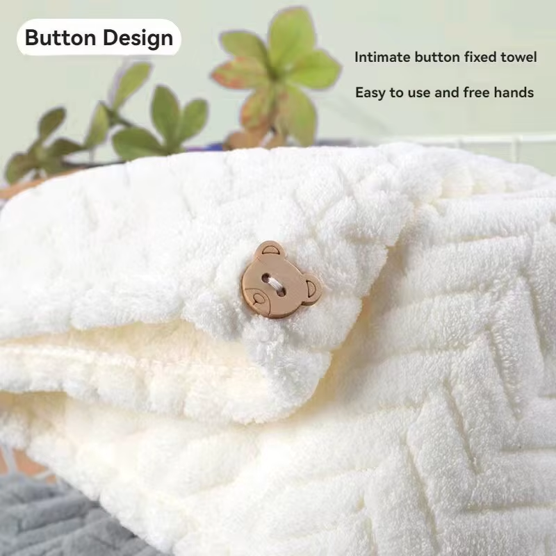 Wheat Ears Dry Hair Cap Coral Velvet Cute Bear Buckle Soft and Comfortable Simpl