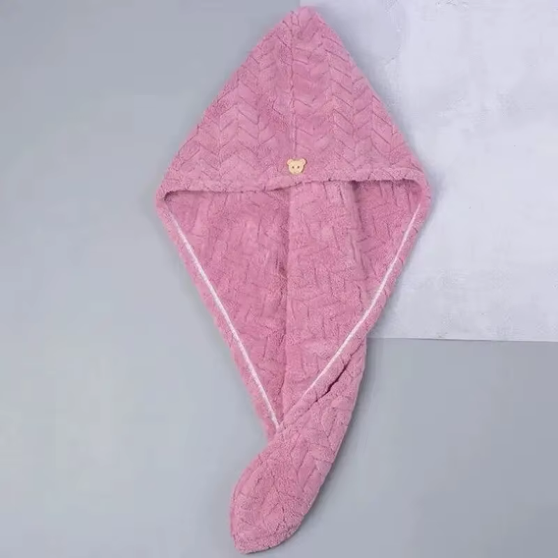 Wheat Ears Dry Hair Cap Coral Velvet Cute Bear Buckle Soft and Comfortable Simpl