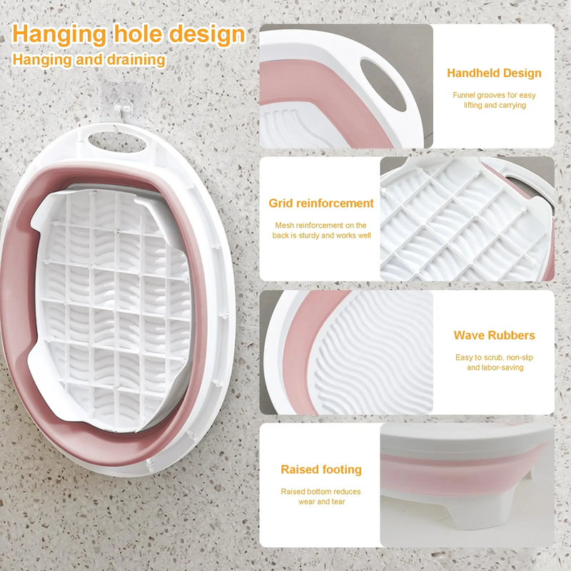 Portable Hand Washing Foldable Basin with Brush Home School Dormitory Washboard