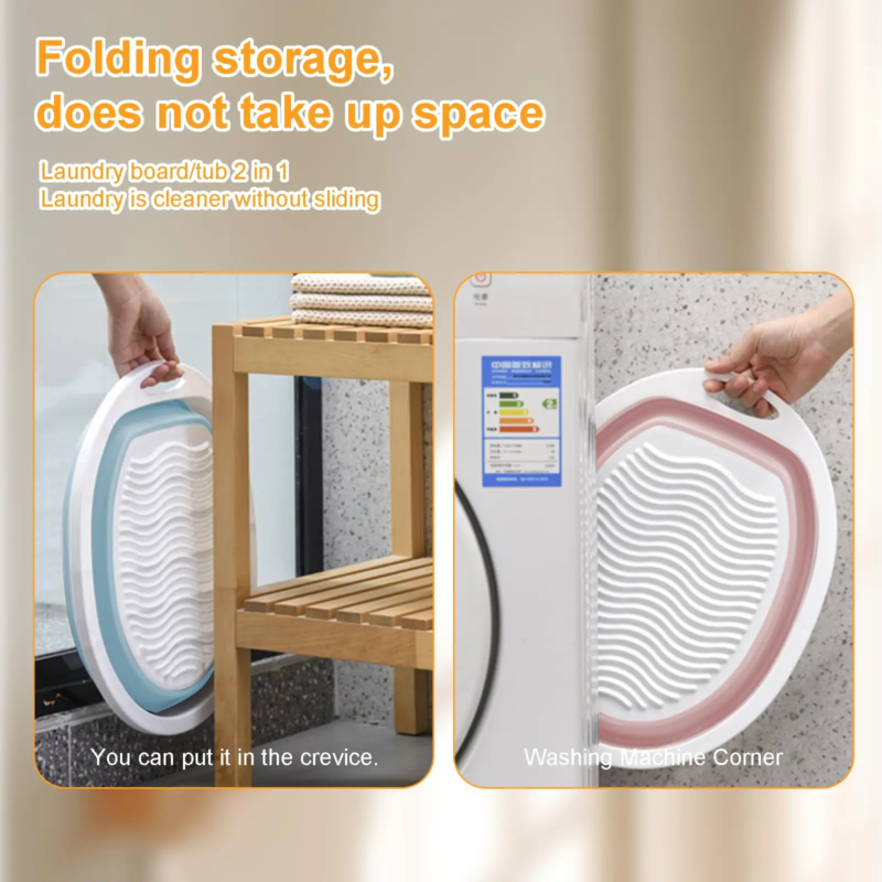 Portable Hand Washing Foldable Basin with Brush Home School Dormitory Washboard