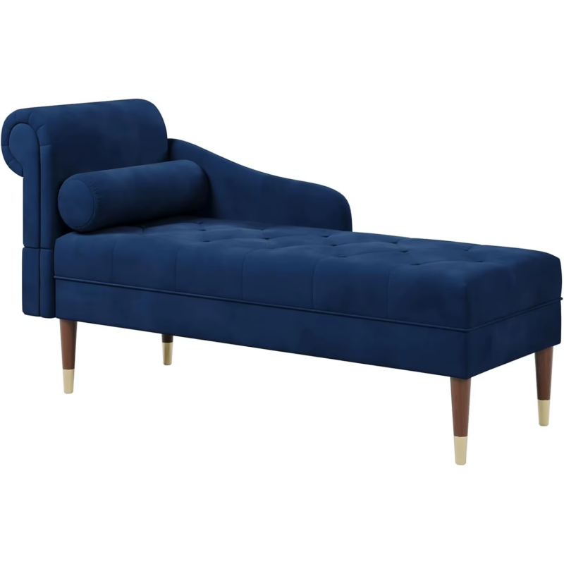 Velvet Chaise Longue, Indoor Lounge Sofa with Left Armrest and Lumbar Pillow, Up