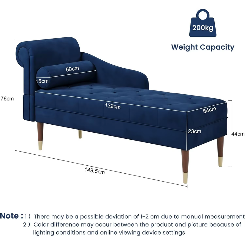 Velvet Chaise Longue, Indoor Lounge Sofa with Left Armrest and Lumbar Pillow, Up