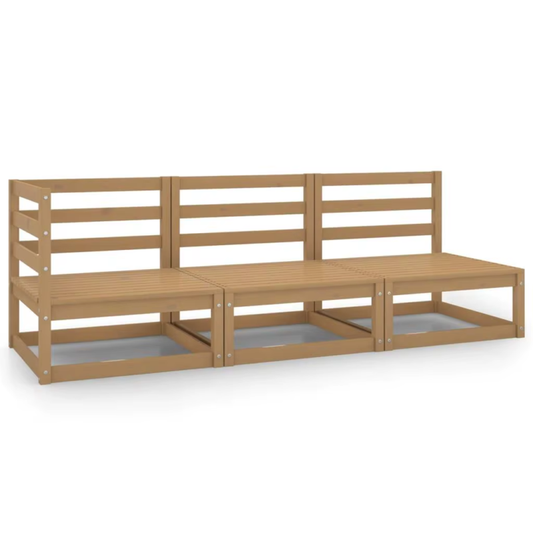 3-Piece Honey Brown Solid Pinewood Garden Lounge Set - Outdoor Seating Furniture