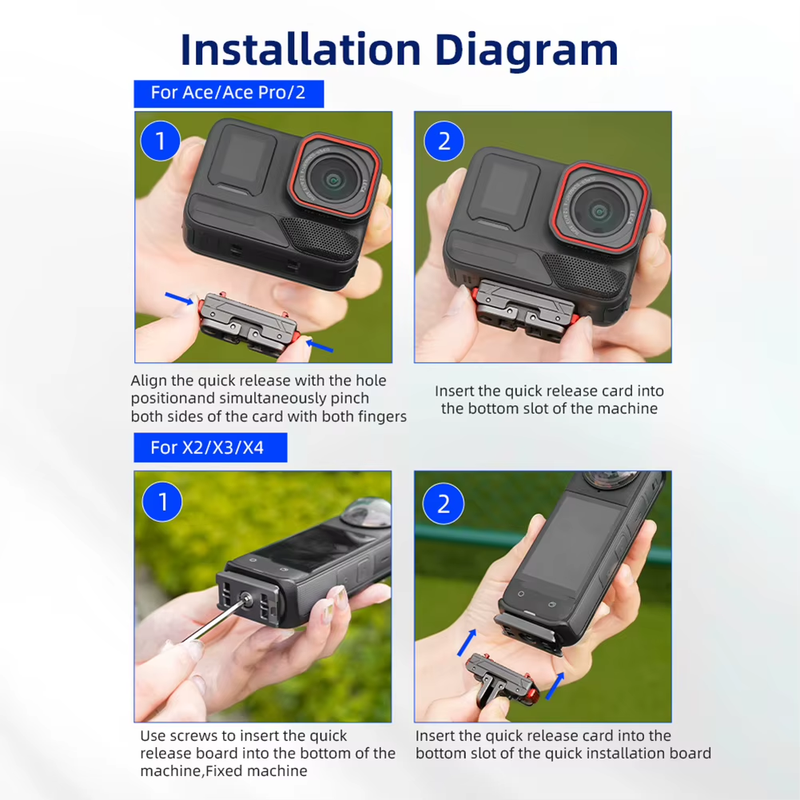 Quick Release Action Camera Tripod Adapter Mount Plate 1/4 Screw 1/4 Thread 2-Pr