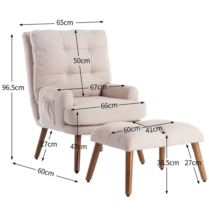 Armchairs with Footrest, 5-Level Adjustable Backrest, Tiltable Chair with Side P