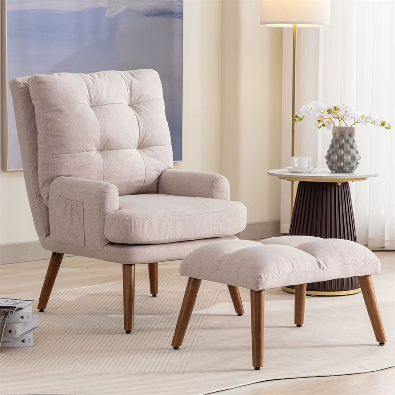 Armchairs with Footrest, 5-Level Adjustable Backrest, Tiltable Chair with Side P