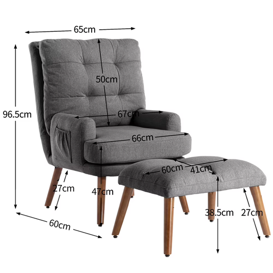 Armchairs with Footrest, 5-Level Adjustable Backrest, Tiltable Chair with Side P