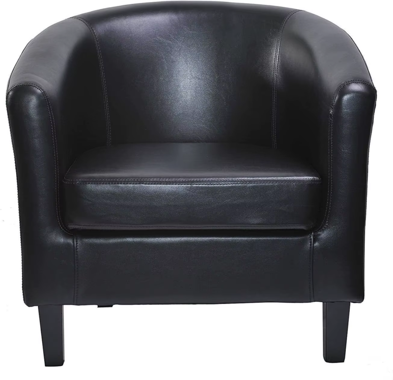 Relaxing Tub Chair, Black PU Leather Tub Chair Armchair, Club Chair Living Room,