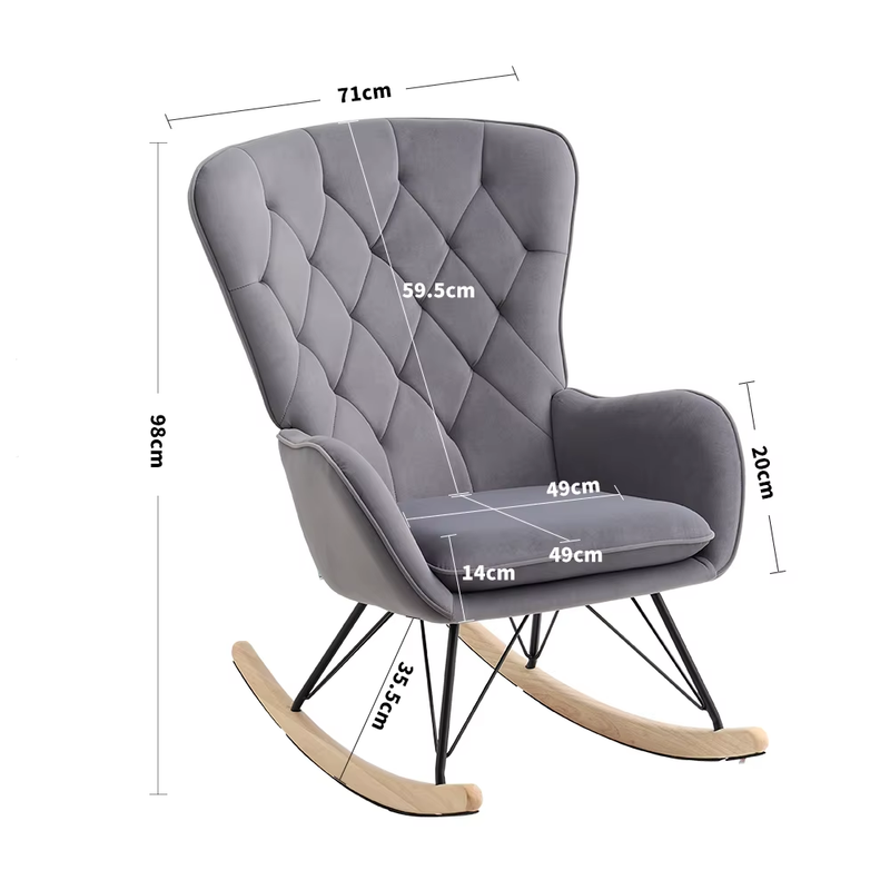 Grey Modern Velvet Upholstered Rocking Chair Living Room Furniture Lounge Chair