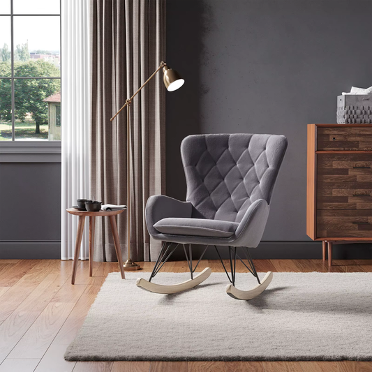 Grey Modern Velvet Upholstered Rocking Chair Living Room Furniture Lounge Chair