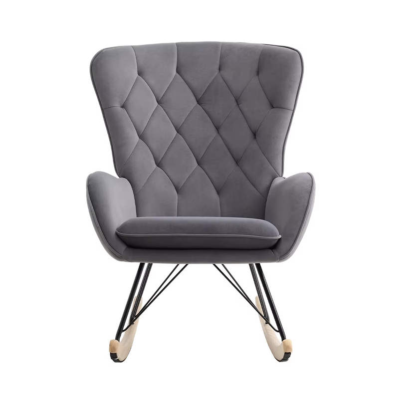 Grey Modern Velvet Upholstered Rocking Chair Living Room Furniture Lounge Chair