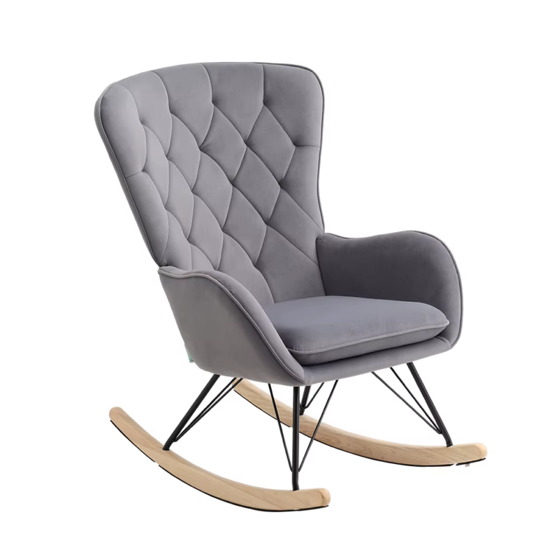 Grey Modern Velvet Upholstered Rocking Chair Living Room Furniture Lounge Chair