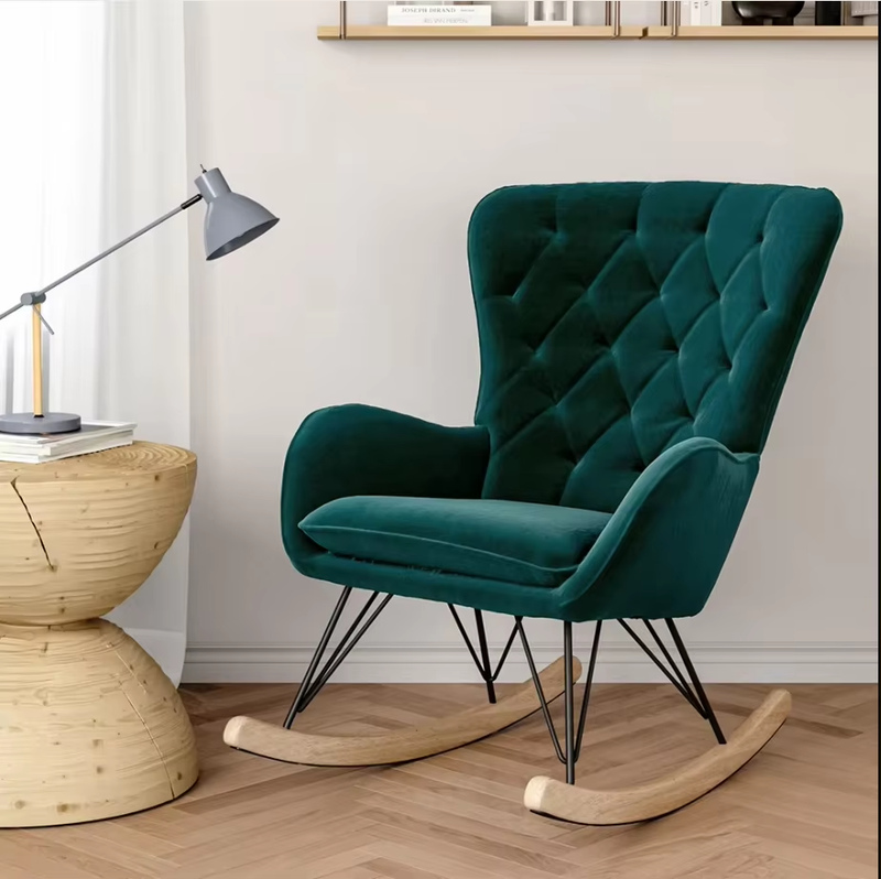 Grey Modern Velvet Upholstered Rocking Chair Living Room Furniture Lounge Chair