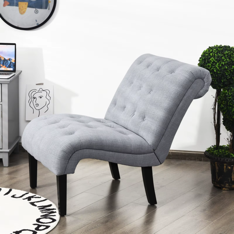 Armless Accent Chair Modern Leisure Chair W/ Solid Wood Legs & Adjustable Foot P