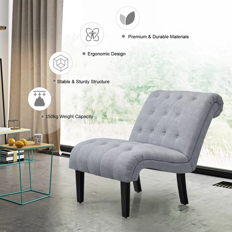Armless Accent Chair Modern Leisure Chair W/ Solid Wood Legs & Adjustable Foot P