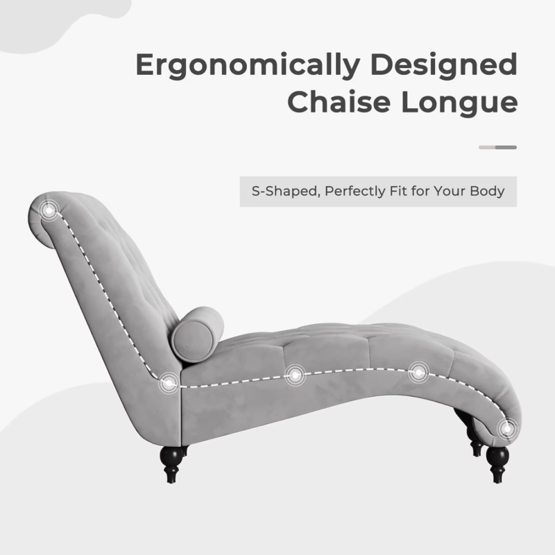 Velvet Button-Tufted Indoor Chaise Lounge, Upholstered Chaise Longue Chair with