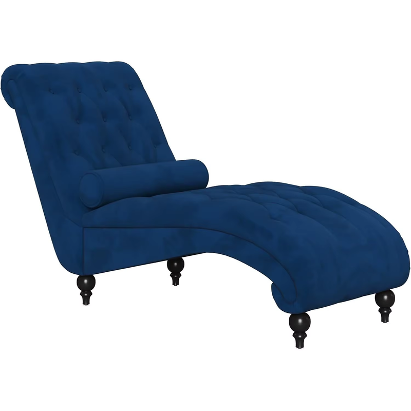 Velvet Button-Tufted Indoor Chaise Lounge, Upholstered Chaise Longue Chair with
