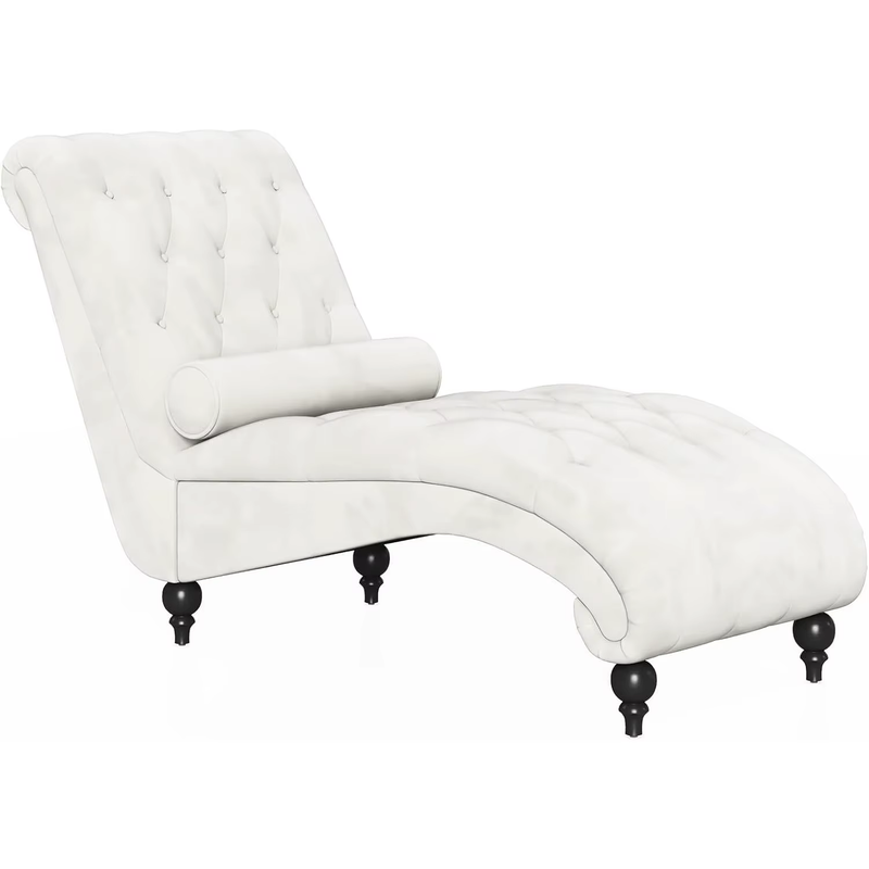 Velvet Button-Tufted Indoor Chaise Lounge, Upholstered Chaise Longue Chair with